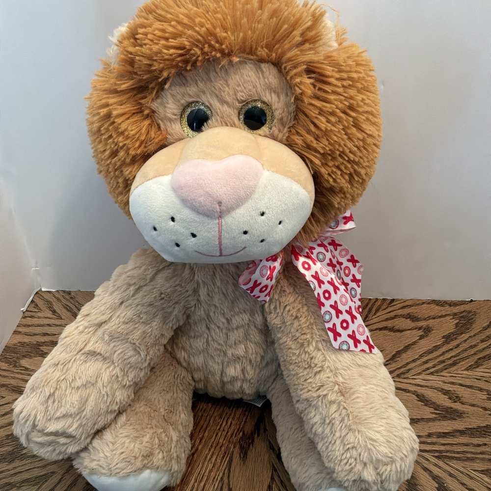 Hug Fun Plush Lion with Big Glitter Eyes Bow 15" Soft Stuffed Animal Valentines‎